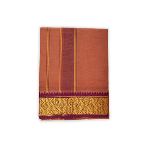 Veshti - 3.60 Mtrs | 3 Inches Jacquard Border Dhoti/ Kavi Colour Vesti for Men - Veshti & Dhoti