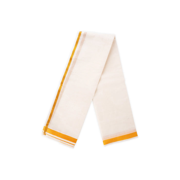 Towel - 1.8 Mtrs | Jari Border Design Thundu/ Half White Colour Gamcha/ Kasavu Shawl/ Angavastram for Men - Shawls & Towels