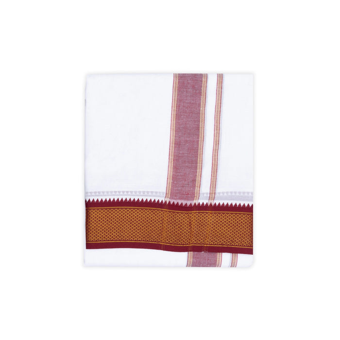 Cotton Veshti - 3.5 Mtrs| White Colour Dhoti / 10 Mayilkan Jari Border Design Vesti for Men