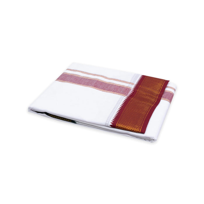 Cotton Veshti - 3.5 Mtrs| White Colour Dhoti / 10 Mayilkan Jari Border Design Vesti for Men