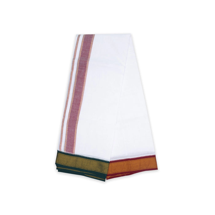 Cotton Veshti - 3.5 Mtrs| White Colour Dhoti / 10 Mayilkan Jari Border Design Vesti for Men
