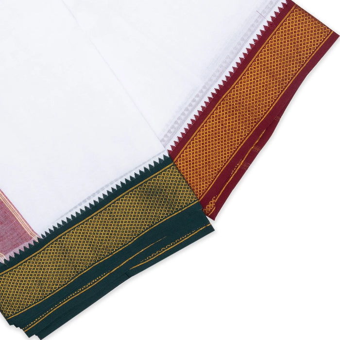 Cotton Veshti - 3.5 Mtrs| White Colour Dhoti / 10 Mayilkan Jari Border Design Vesti for Men