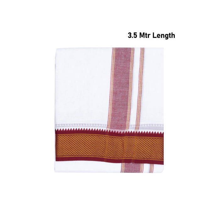 Cotton Veshti - 3.5 Mtrs| White Colour Dhoti / 10 Mayilkan Jari Border Design Vesti for Men