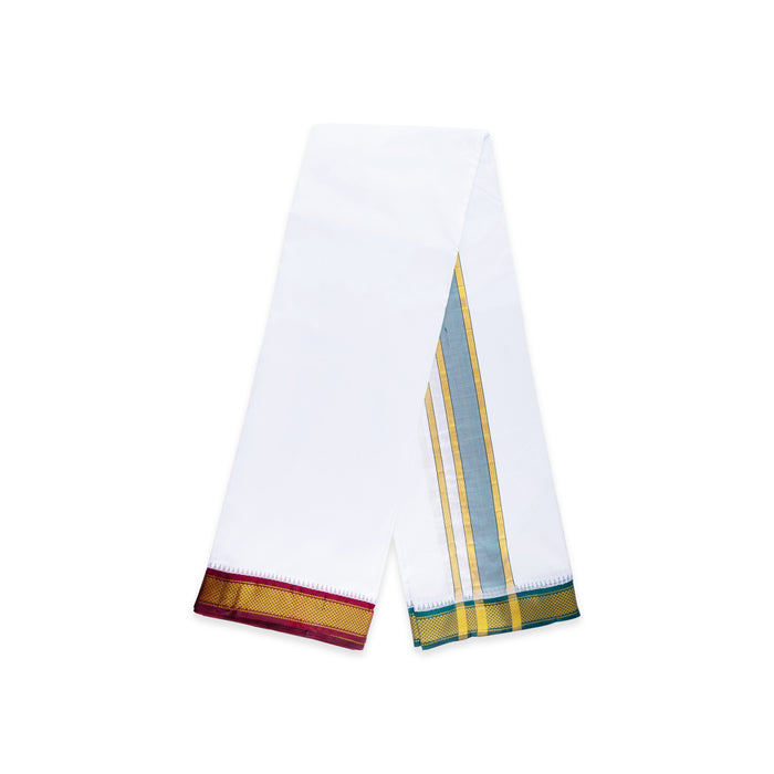 Veshti - 9 x 5 Yards | 7 Kan Mayilkan Border Dhoti/ Pure Silk & White Colour Vesti for Men - Veshti & Dhoti