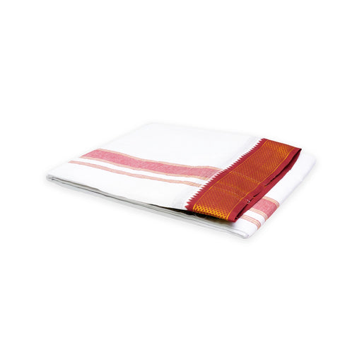 Veshti - 9 x 5 Yards | 10 Kan MayilKan Border Dhoti/ White Vesti / Traditional Dhothi for Men - Veshti & Dhoti