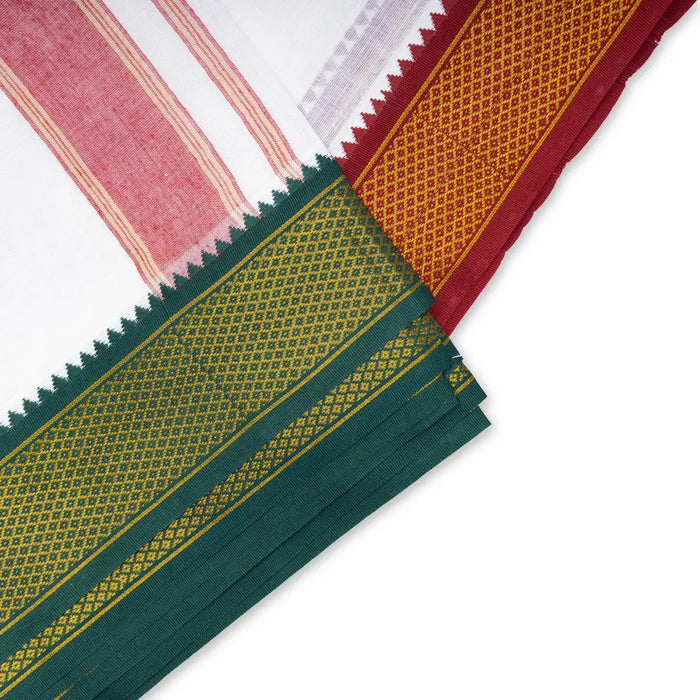 Veshti - 9 x 5 Yards | 10 Kan MayilKan Border Dhoti/ White Vesti / Traditional Dhothi for Men - Veshti & Dhoti