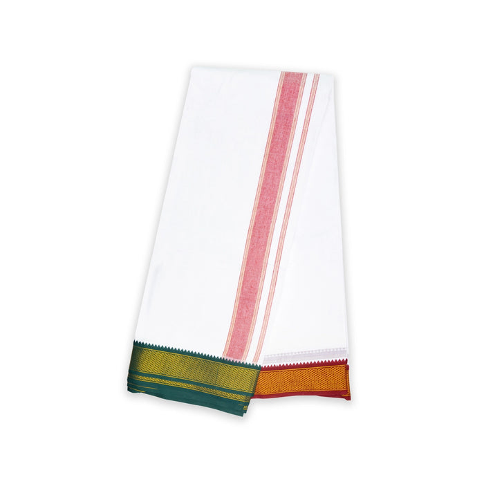 Veshti - 9 x 5 Yards | 10 Kan MayilKan Border Dhoti/ White Vesti / Traditional Dhothi for Men - Veshti & Dhoti
