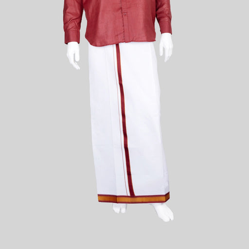 Veshti - 2 Mtrs | 5 Kan Mayilkan Border Dhoti/ White Vesti for Men - Veshti & Dhoti