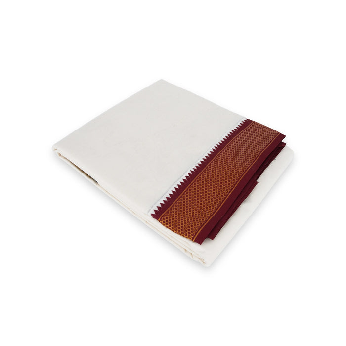 Veshti - 8 x 4 Yards | 10 Kan Mayilkan Border Dhoti/ Half White Colour Vesti for Men - Veshti & Dhoti