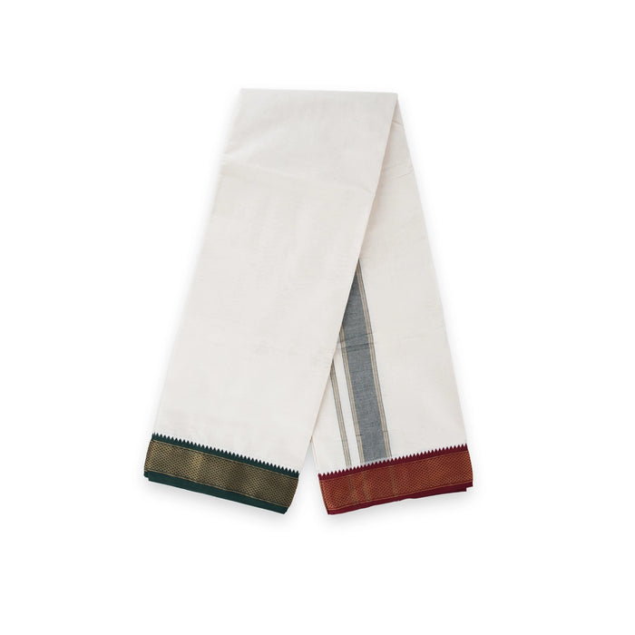 Veshti - 8 x 4 Yards | 10 Kan Mayilkan Border Dhoti/ Half White Colour Vesti for Men - Veshti & Dhoti