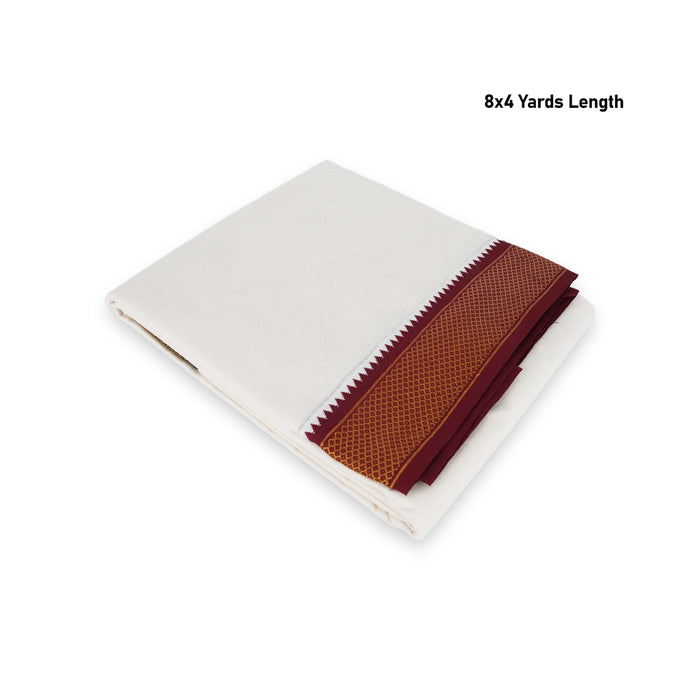 Veshti - 8 x 4 Yards | 10 Kan Mayilkan Border Dhoti/ Half White Colour Vesti for Men - Veshti & Dhoti