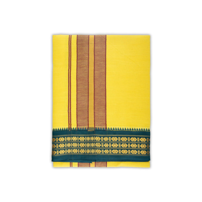 Veshti - 2 Mtrs | 3 Line Rudraksha Border Dhoti/ Lemon Yellow Colour Vesti for Men - Veshti & Dhoti