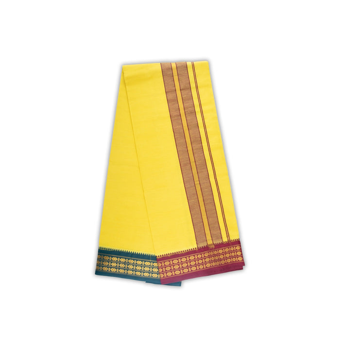 Veshti - 2 Mtrs | 3 Line Rudraksha Border Dhoti/ Lemon Yellow Colour Vesti for Men - Veshti & Dhoti