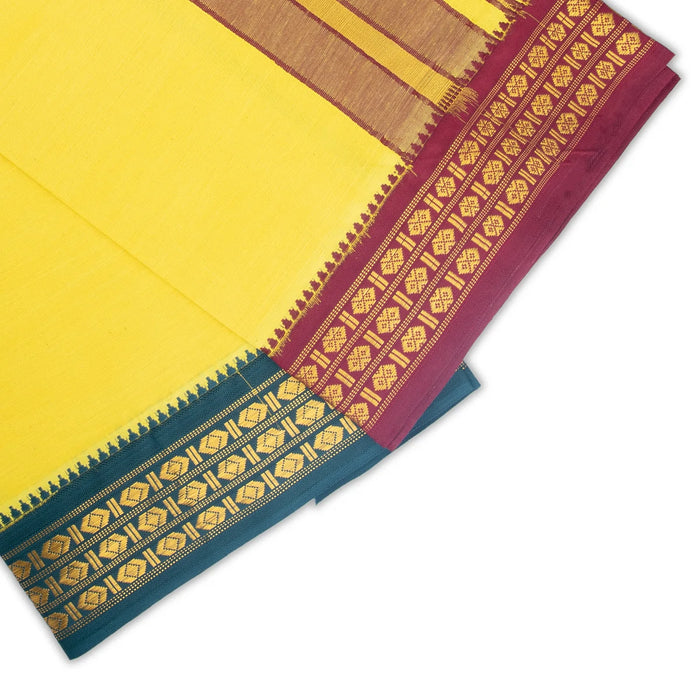 Veshti - 2 Mtrs | 3 Line Rudraksha Border Dhoti/ Lemon Yellow Colour Vesti for Men - Veshti & Dhoti