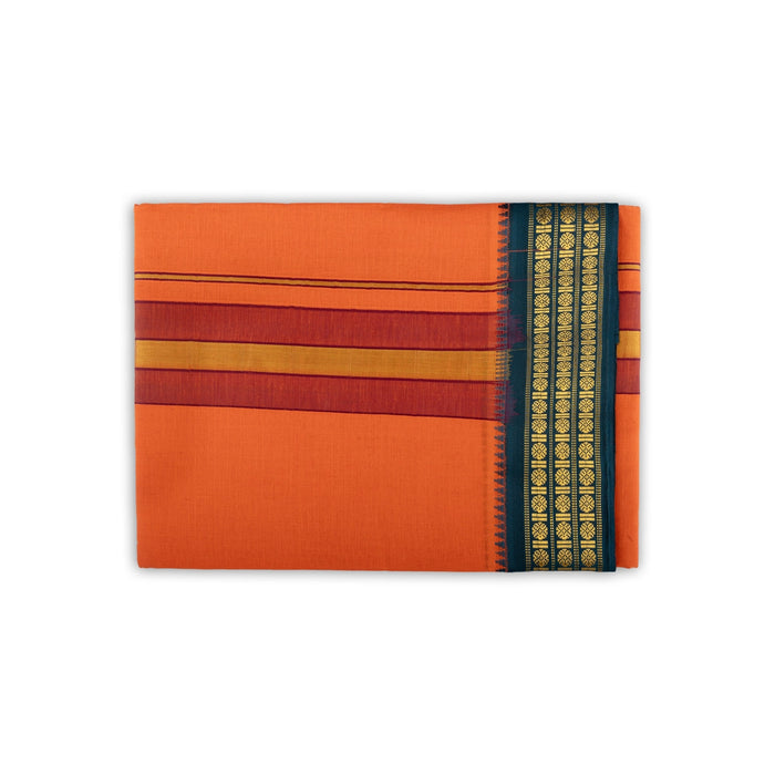 Veshti - 2 Mtrs | 3 Line Rudraksha Border Dhoti/ Dark Orange Colour Vesti for Men - Veshti & Dhoti