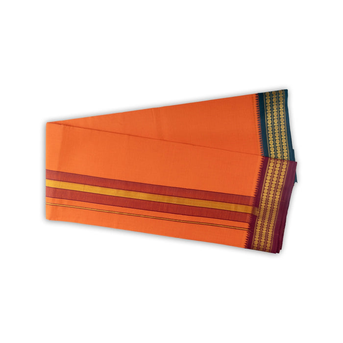Veshti - 2 Mtrs | 3 Line Rudraksha Border Dhoti/ Dark Orange Colour Vesti for Men - Veshti & Dhoti