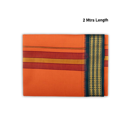 Veshti - 2 Mtrs | 3 Line Rudraksha Border Dhoti/ Dark Orange Colour Vesti for Men - Veshti & Dhoti