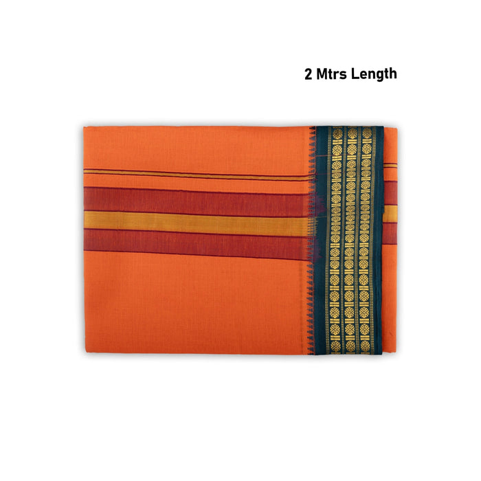 Veshti - 2 Mtrs | 3 Line Rudraksha Border Dhoti/ Dark Orange Colour Vesti for Men - Veshti & Dhoti
