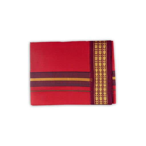 Veshti - 2 Mtrs | 3 Line Rudraksha Border Dhoti/ Red Colour Vesti for Men - Veshti & Dhoti