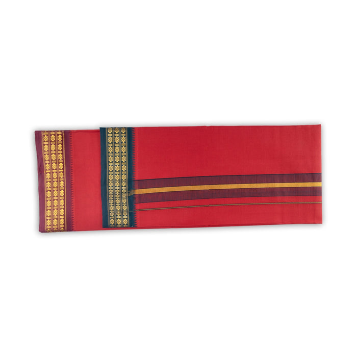 Veshti - 2 Mtrs | 3 Line Rudraksha Border Dhoti/ Red Colour Vesti for Men - Veshti & Dhoti