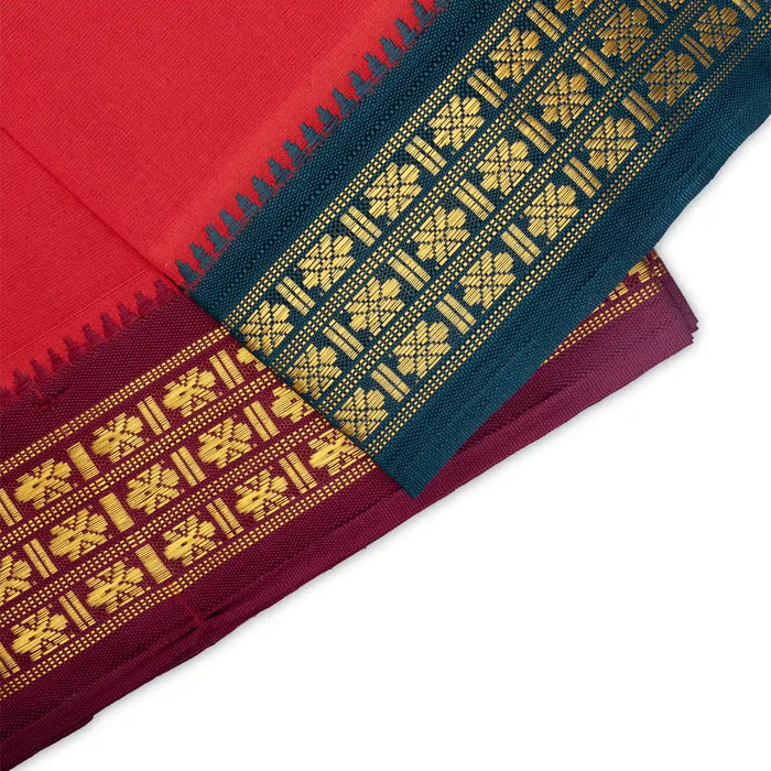 Veshti - 2 Mtrs | 3 Line Rudraksha Border Dhoti/ Red Colour Vesti for Men - Veshti & Dhoti