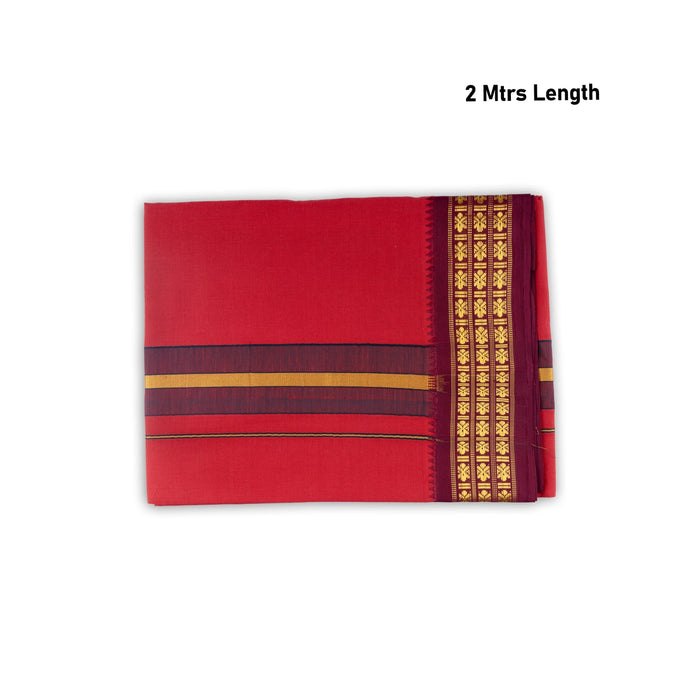 Veshti - 2 Mtrs | 3 Line Rudraksha Border Dhoti/ Red Colour Vesti for Men - Veshti & Dhoti