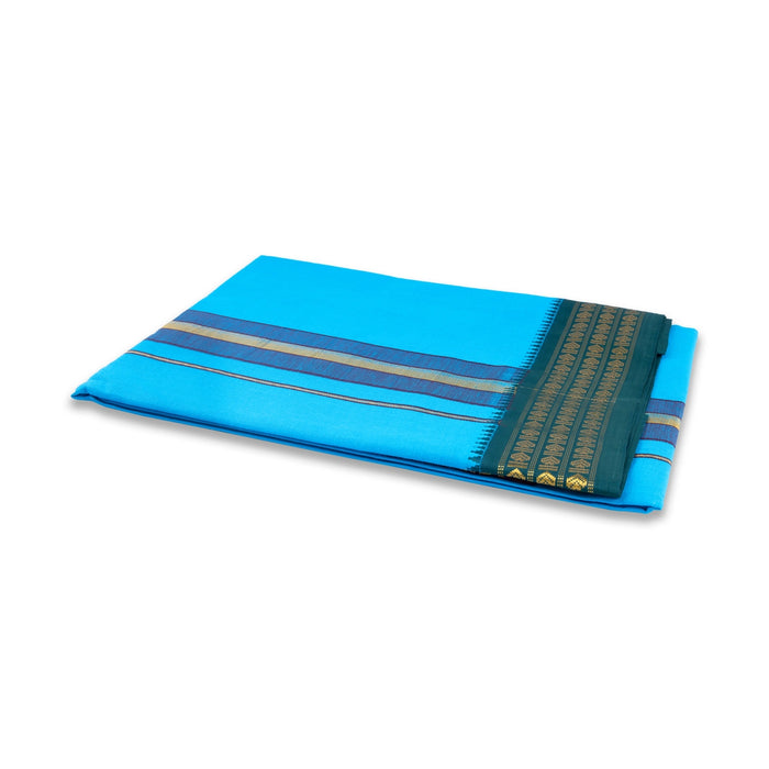 Veshti - 2 Mtrs | 3 Line Rudraksha Border Dhoti/ Sky Blue Colour Vesti for Men - Veshti & Dhoti