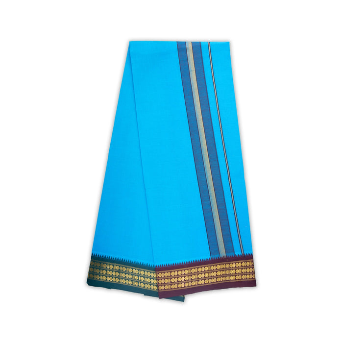 Veshti - 2 Mtrs | 3 Line Rudraksha Border Dhoti/ Sky Blue Colour Vesti for Men - Veshti & Dhoti
