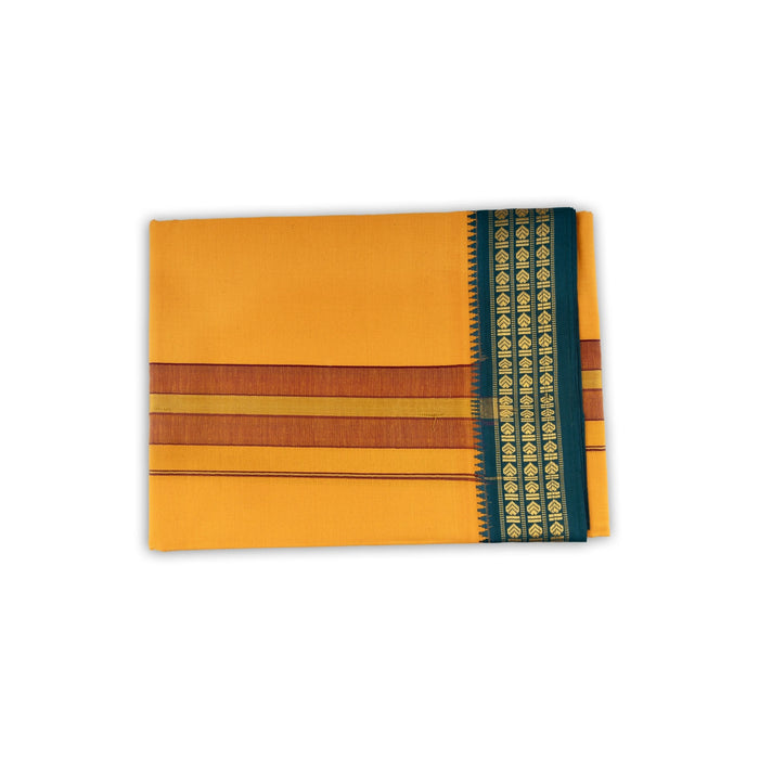 Veshti - 2 Mtrs | 3 Line Rudraksha Border Dhoti/ Mango Yellow Colour Vesti for Men - Veshti & Dhoti