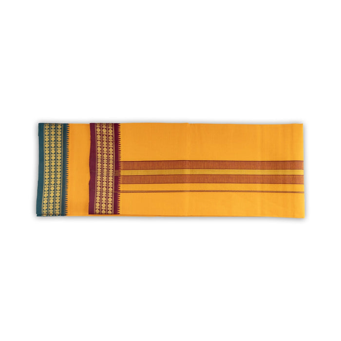 Veshti - 2 Mtrs | 3 Line Rudraksha Border Dhoti/ Mango Yellow Colour Vesti for Men - Veshti & Dhoti