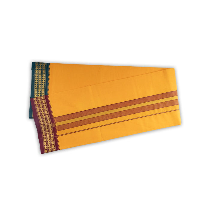 Veshti - 2 Mtrs | 3 Line Rudraksha Border Dhoti/ Mango Yellow Colour Vesti for Men - Veshti & Dhoti