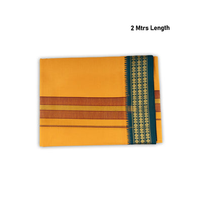 Veshti - 2 Mtrs | 3 Line Rudraksha Border Dhoti/ Mango Yellow Colour Vesti for Men