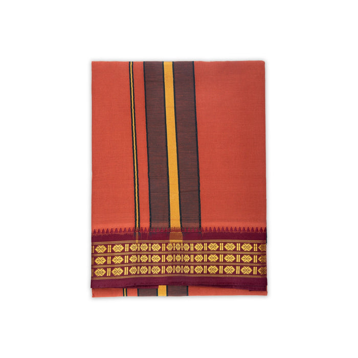 Veshti - 2 Mtrs | 3 Line Rudraksha Border Dhoti/ Dark Kavi Colour Vesti for Men - Veshti & Dhoti