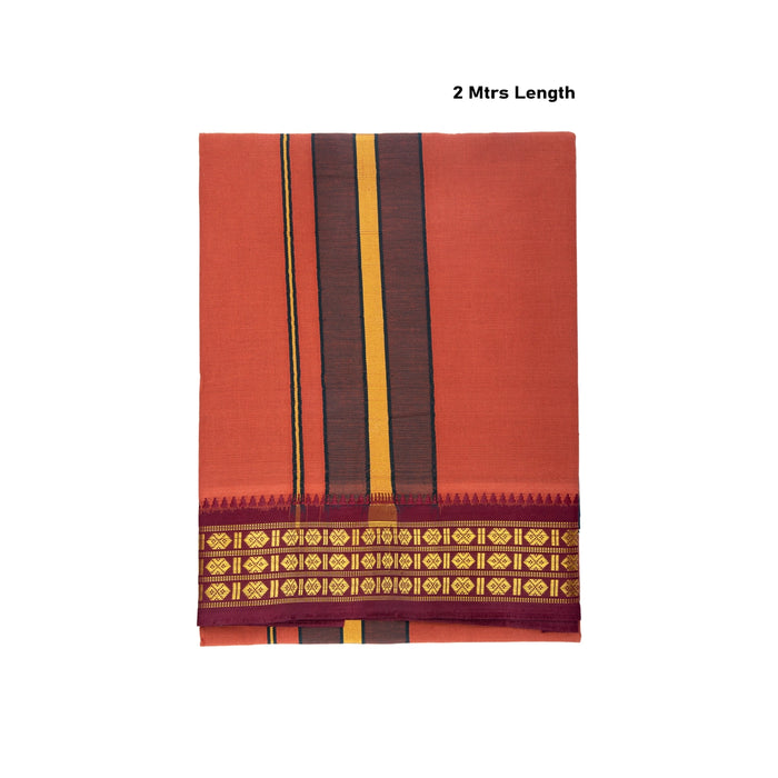 Veshti - 2 Mtrs | 3 Line Rudraksha Border Dhoti/ Dark Kavi Colour Vesti for Men - Veshti & Dhoti