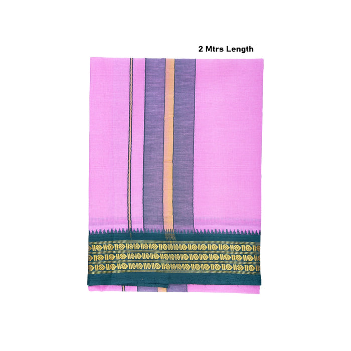 Veshti - 2 Mtrs | 3 Line Rudraksha Border Dhoti/ Pink Colour Vesti for Men - Veshti & Dhoti
