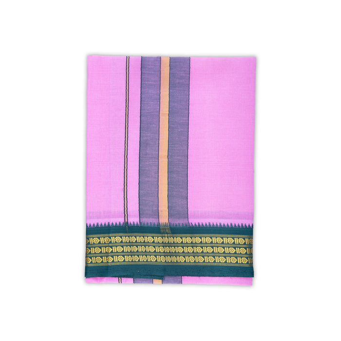 Veshti - 2 Mtrs | 3 Line Rudraksha Border Dhoti/ Pink Colour Vesti for Men - Veshti & Dhoti