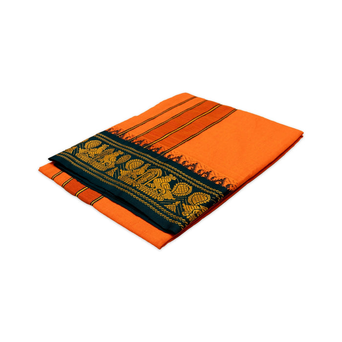Veshti - 2 Mtrs | Jacquard Korvai Border Cotton Vesti / Orange Colour Dhoti for Men