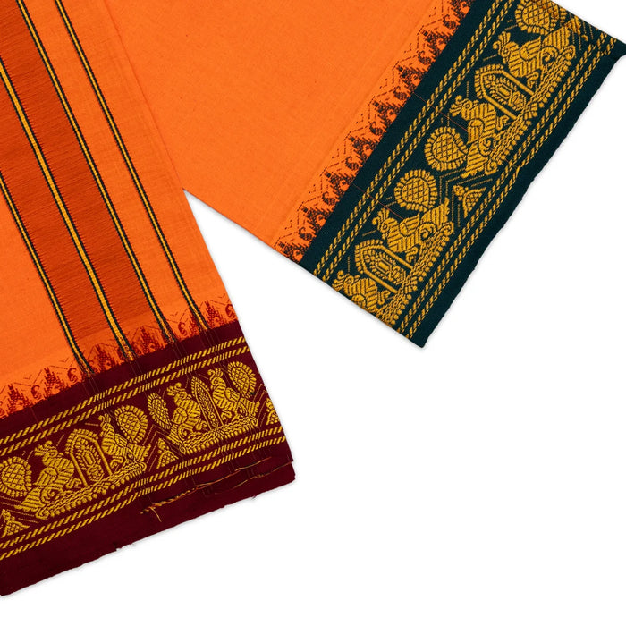 Veshti - 2 Mtrs | Jacquard Korvai Border Cotton Vesti / Orange Colour Dhoti for Men