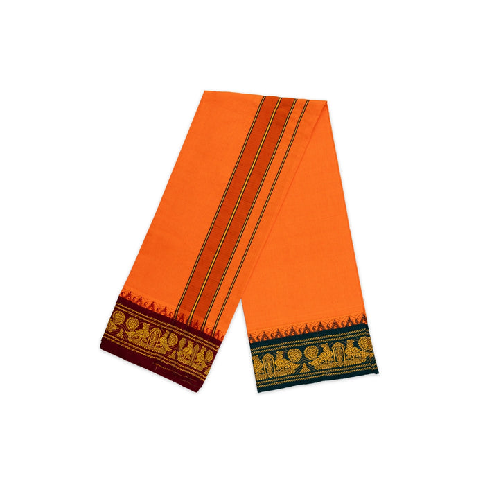 Veshti - 2 Mtrs | Jacquard Korvai Border Cotton Vesti / Orange Colour Dhoti for Men