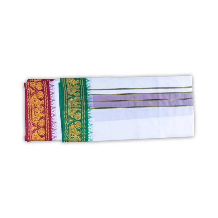 Veshti - 2 Mtrs | 5 Inches Jacquard Korvai Border Dhoti/ White Colour Vesti for Men - Veshti & Dhoti
