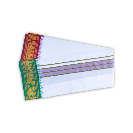 Veshti - 2 Mtrs | 5 Inches Jacquard Korvai Border Dhoti/ White Colour Vesti for Men - Veshti & Dhoti