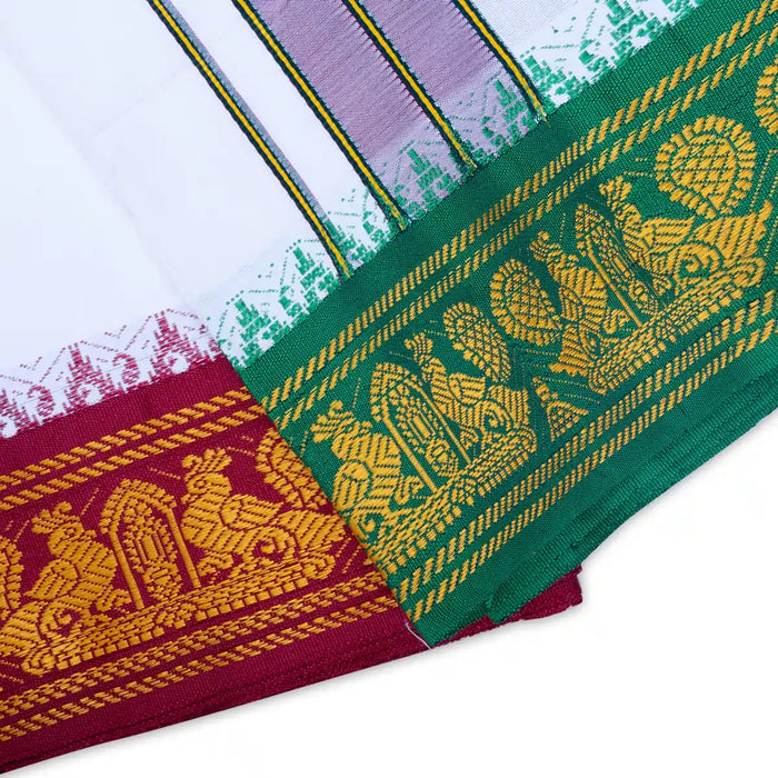 Veshti - 2 Mtrs | 5 Inches Jacquard Korvai Border Dhoti/ White Colour Vesti for Men - Veshti & Dhoti