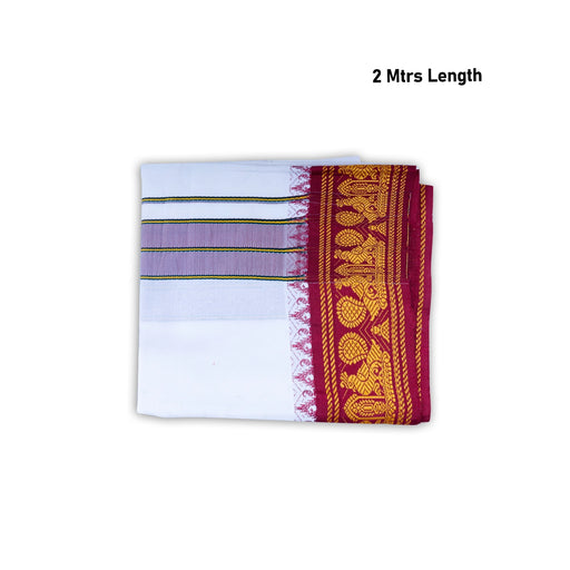 Veshti - 2 Mtrs | 5 Inches Jacquard Korvai Border Dhoti/ White Colour Vesti for Men - Veshti & Dhoti