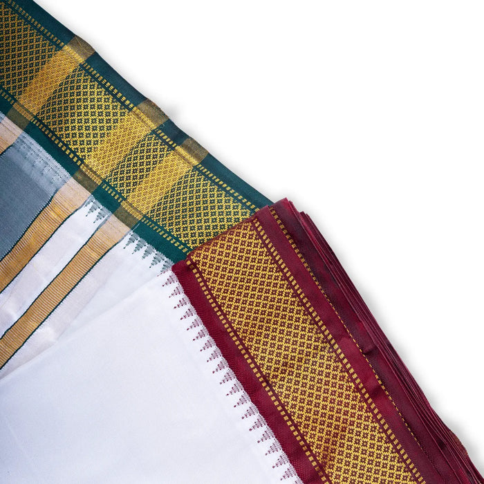 Veshti - 9 x 5 Inches | 9 Kann Mayilkan Border Dhoti / White Vesti / Dhoti for Men / Traditional Vesti - Veshti & Dhoti