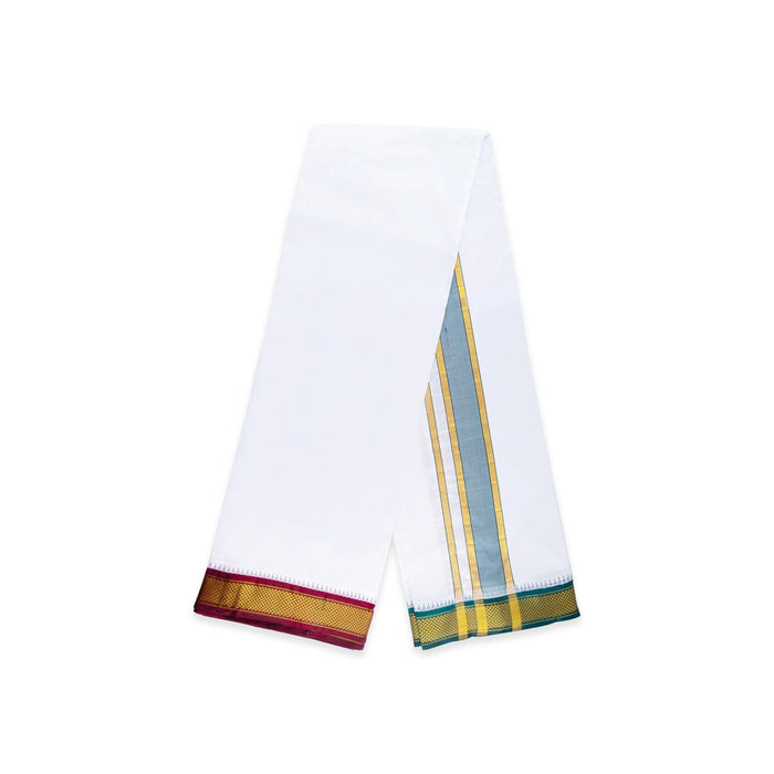 Veshti - 9 x 5 Inches | 9 Kann Mayilkan Border Dhoti / White Vesti / Dhoti for Men / Traditional Vesti - Veshti & Dhoti