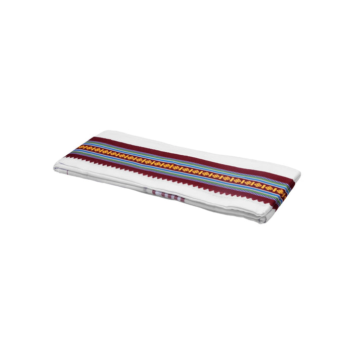 White Angavastram - 2 Mtrs | Thundu / Nagpuri Border Towel/ Gamcha For Traditional Wear & Pooja Use