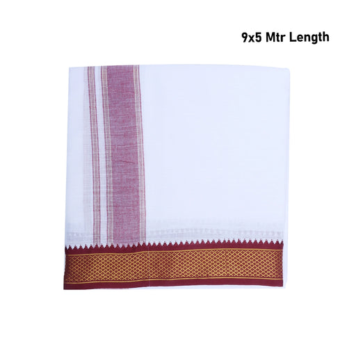 Veshti - 9 x 5 Yards | 7 Kan Mayilkan Border Dhoti/ White Colour Vesti for Men - Veshti & Dhoti