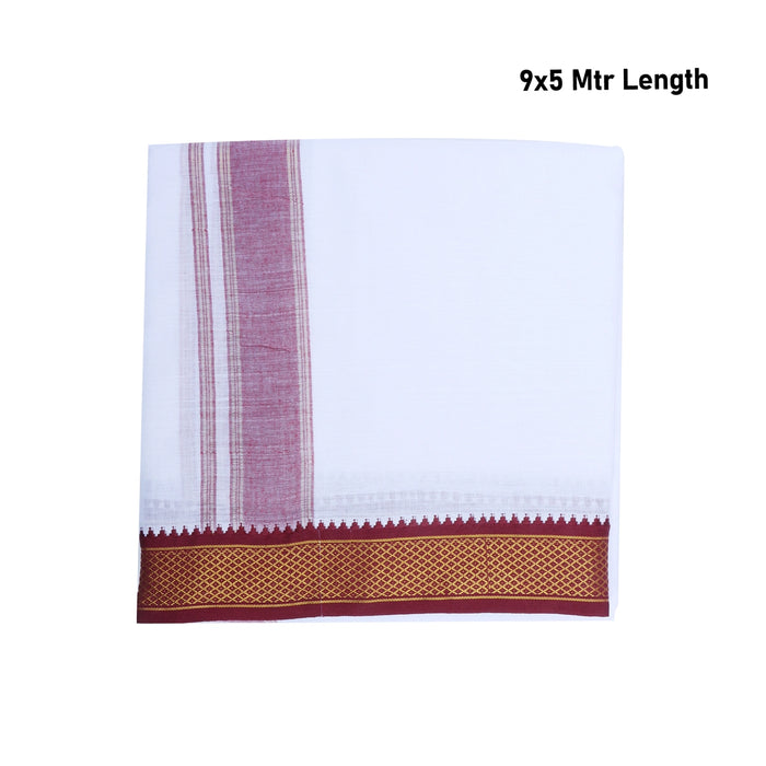 Veshti - 9 x 5 Yards | 7 Kan Mayilkan Border Dhoti/ White Colour Vesti for Men - Veshti & Dhoti
