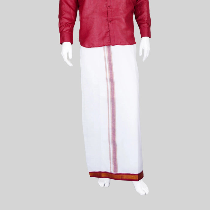 Veshti - 9 x 5 Yards | 7 Kan Mayilkan Border Dhoti/ White Colour Vesti for Men - Veshti & Dhoti