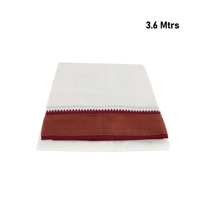 Veshti - 3.6 Mtr | 10 Kan Mayilkan Border Dhoti/ Half White Colour Vesti for Men - Veshti & Dhoti